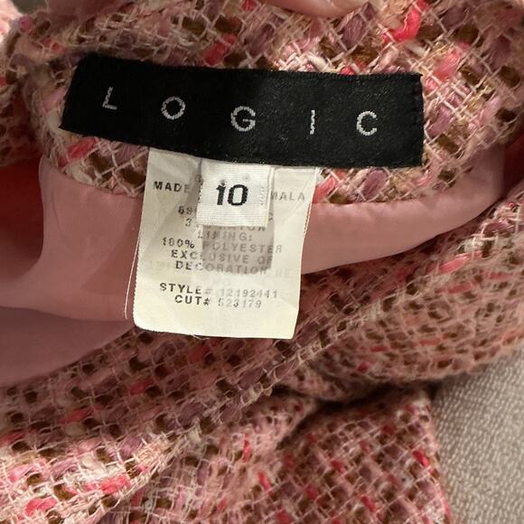 Logic Women’s Academia Career Pink Tweed Plaid Pencil Skirt Set Suit Size 10 - Picture 2 of 13